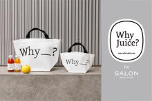 Why Juice?とサロン アダム エ ロペがコラボ。「Why＿?」のロゴをあしらったバッグやグラスがかわいい