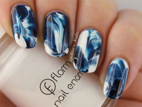 Blue & White Watercolor Nails - Spektor's Nails