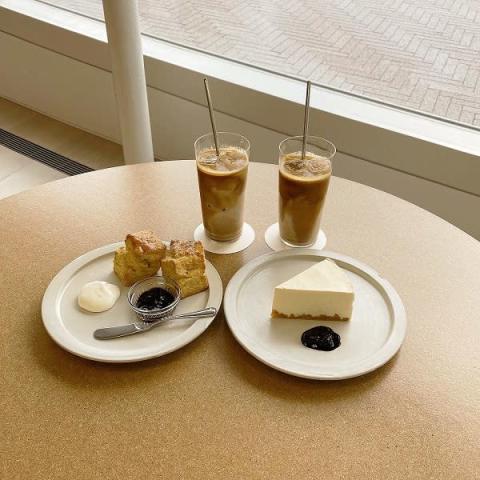 京セラ美術館のカフェ「ENFUSE」のチーズケーキとドリンク