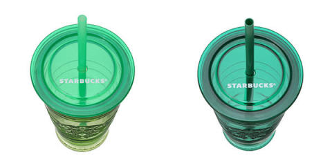 スターバックス「リサイクルガラスコールドカップタンブラーライムグリーン473ml」と「リサイクルガラスコールドカップタンブラーグリーン473ml」の上部分