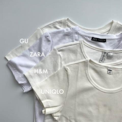 GU、ZARA、ユニクロ、H＆Mのクロップド丈のTシャツを比較