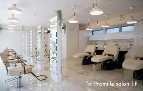 ヘアケアブランド「Promille」が展開するフラッグシップショップ＆サロン「Promille salon」の内装