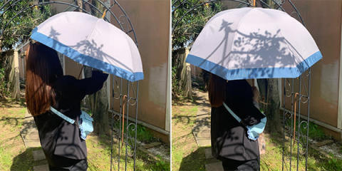 untuleの日傘「長傘M（55cm）/バイカラー」の『グレー・ブルーグレー』を差す様子
